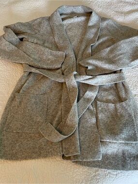 J Crew Cozy Gray Belted Shawl Collar Women's Sweater Cardigan